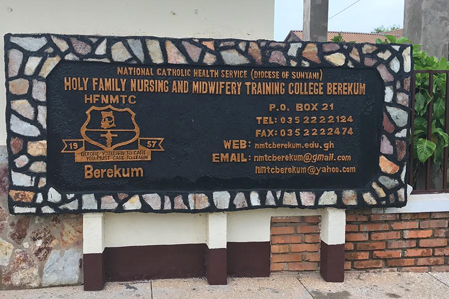 The sign for Holy Family training college in Ghana.