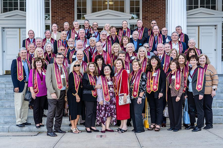 2023 Golden Gaels Class of 1973 in front of Spellman Hall.