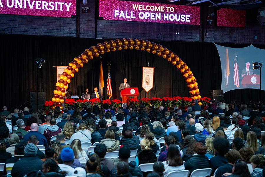President Carey speaks at the Fall 2023 Open House.