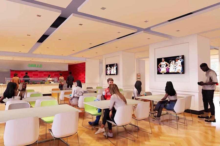 Artist render of the Grille section of new dining hall.