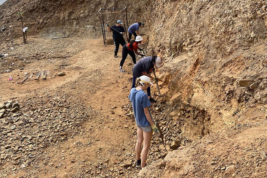 Students work in the mountains of Peru.