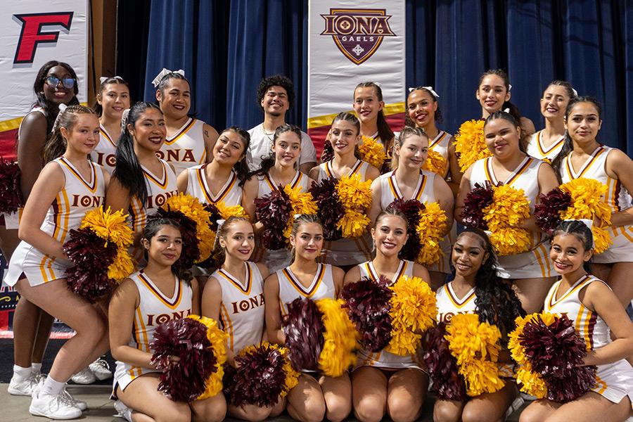 The cheer team at the 2024 MAAC basketball championship.
