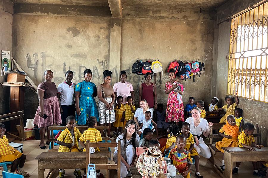 Nursing students do growth and development assessments at a school in Ghana.