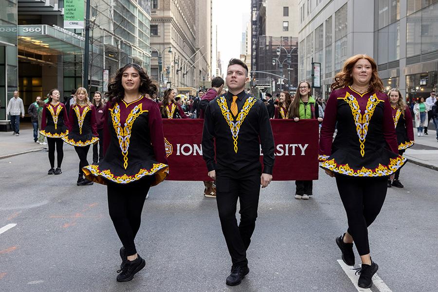 The Irish dance team performs at the 2024 St. Patrick's Day parade.