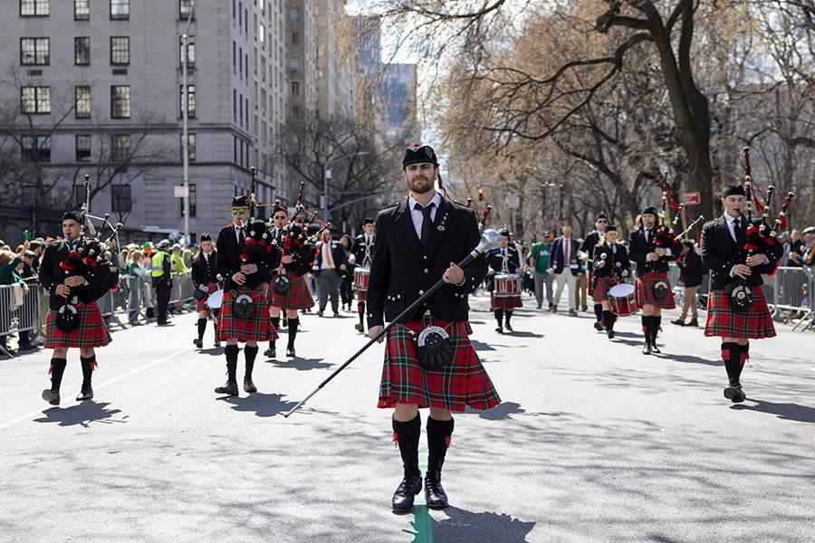 The pipers march at the 2024 St. Patrick's Day parade.