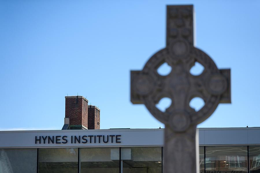 The Hynes Institute with the Celtic Cross.