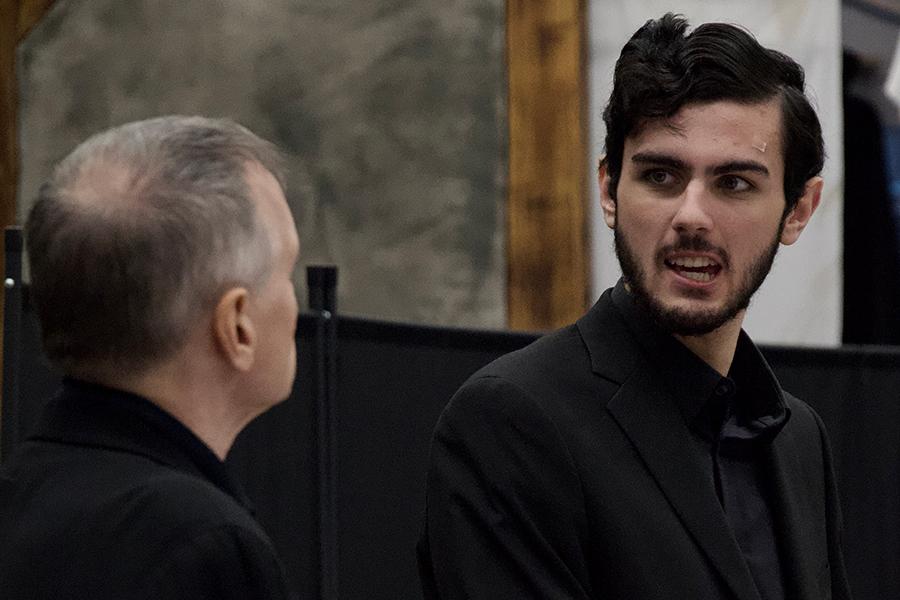 Two male actors, in dialogue with each other, for the show "Motherland."