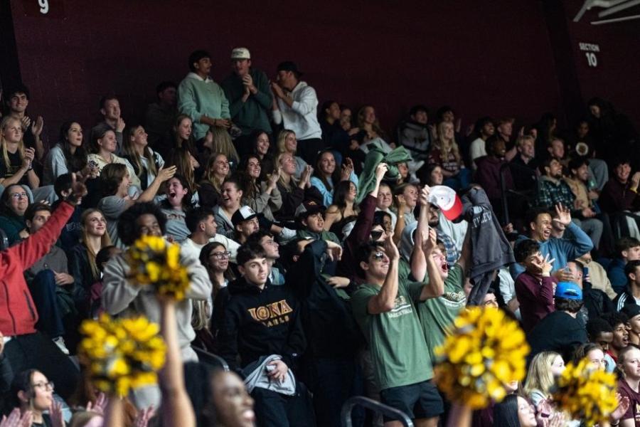 fans cheering at basketball game