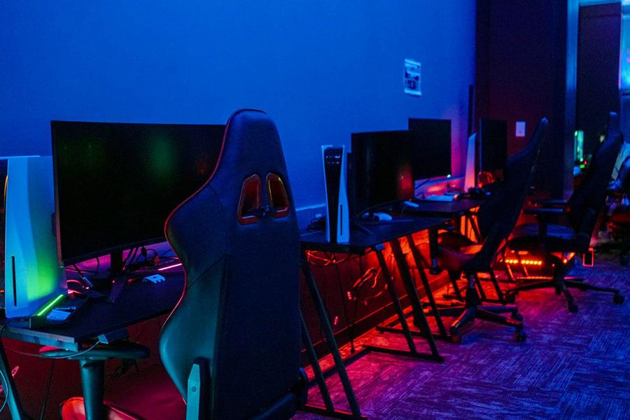 Monitors set up in the esports gaming room.