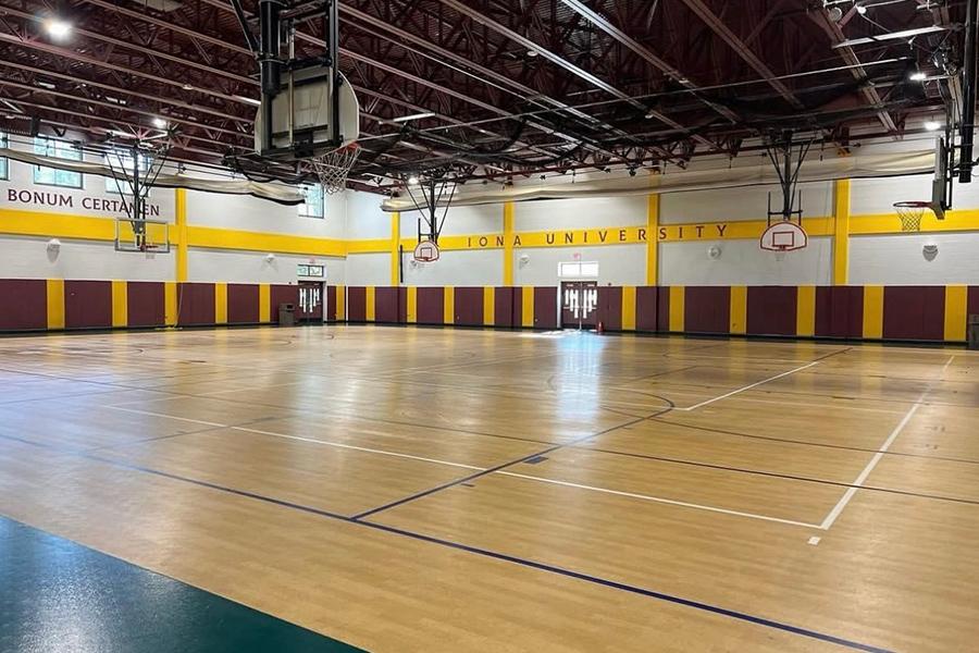 A wide shot photo of the Mulcahy Gym.