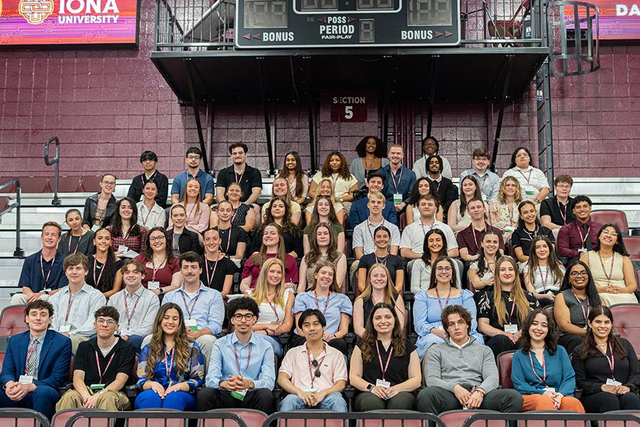 A group photo featuring all students who presented during Iona Scholars Day 2026.