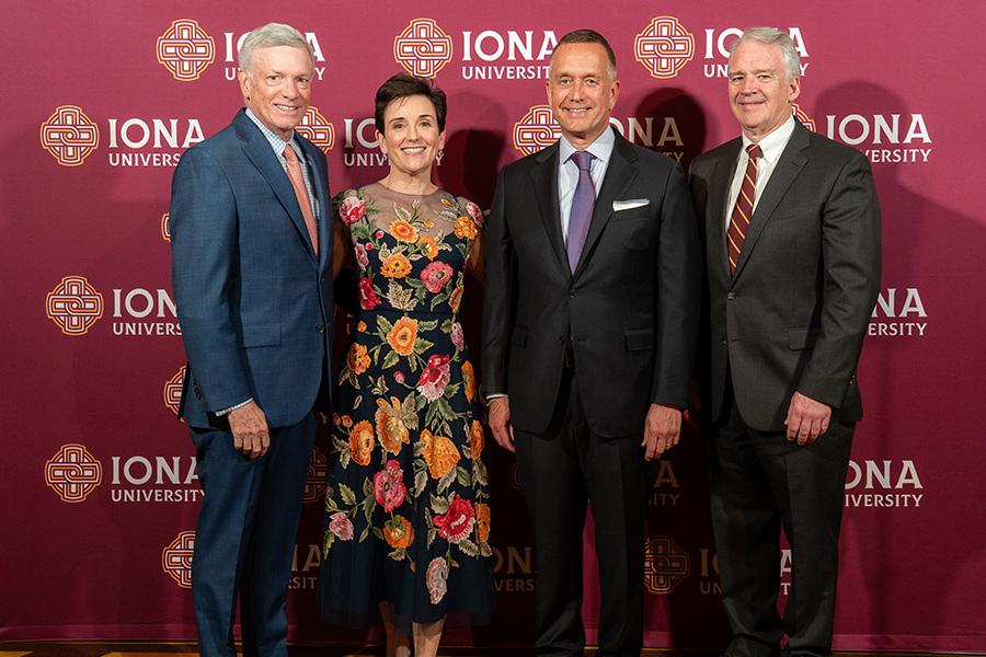 From left: Alfred F. Kelly Jr. '80, '81MBA, '19H, Mindy Murphy, Timothy Murphy, Vice Chair, Mastercard and Seamus Carey, Ph.D., Iona President.
