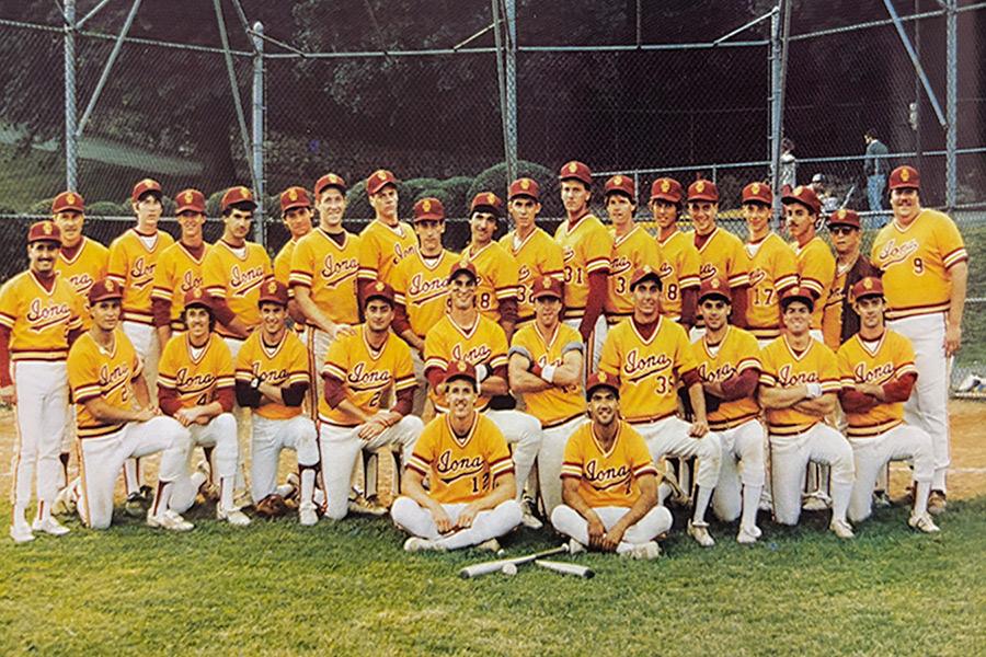 A yearbook photo of the Iona baseball team from years ago.