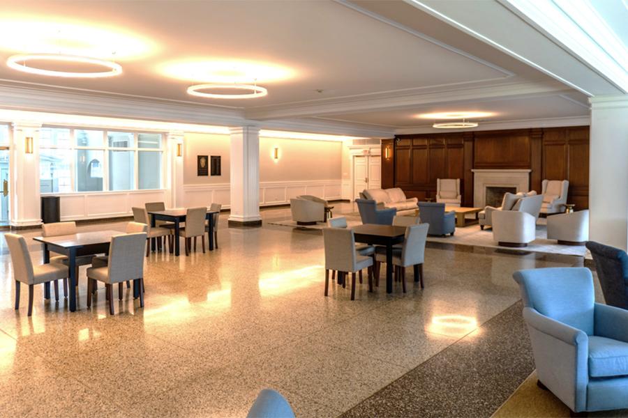 Wide Shot Photo Of The Burke Lounge With The Lights Illuminated