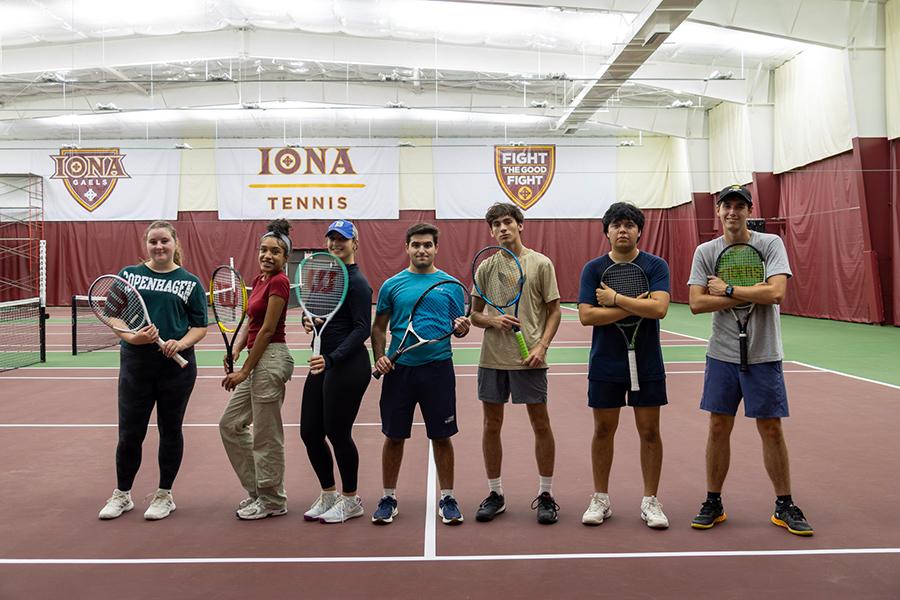 Members of the Iona Club Tennis Team Posing With Their Racquets.
