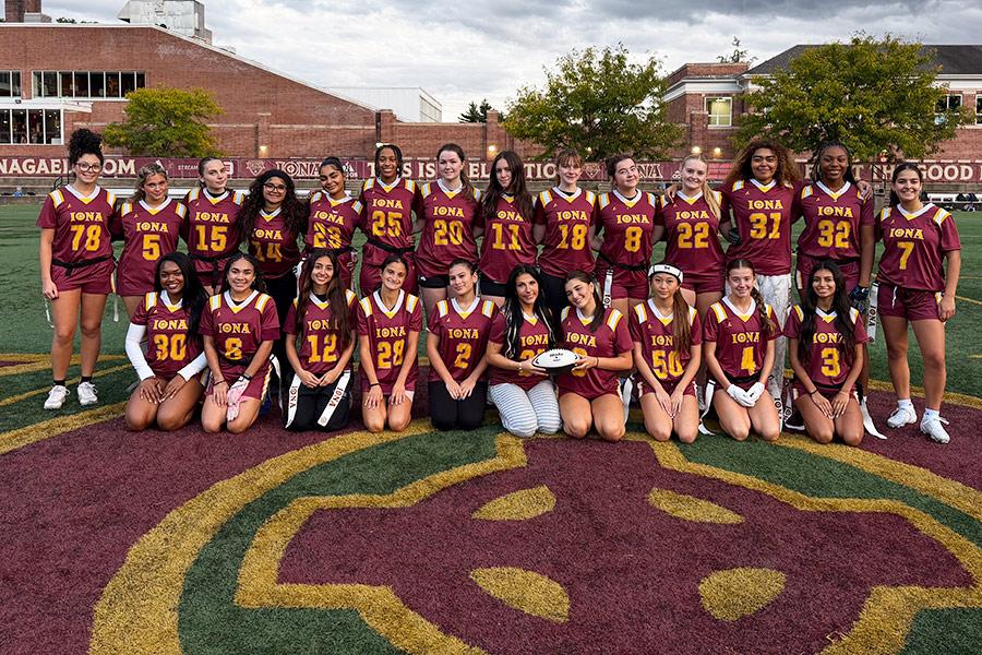 Womens Club Flag Football Team Posing For Team Photo