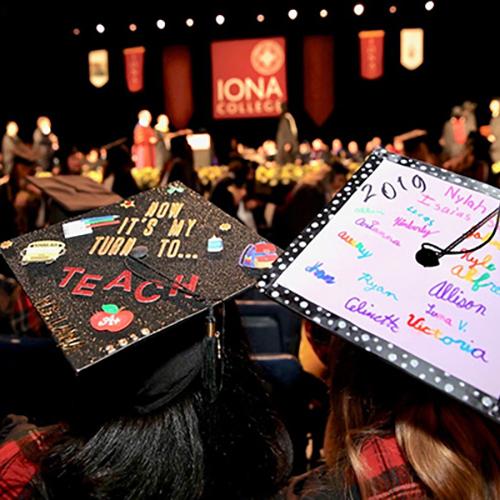 Graduates with their caps at the 2019 Commencement ceremony.