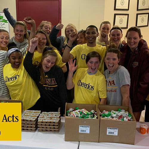 Students celebrate One Million Acts of Good sponsored by Ellen Degeners and Cheerios.