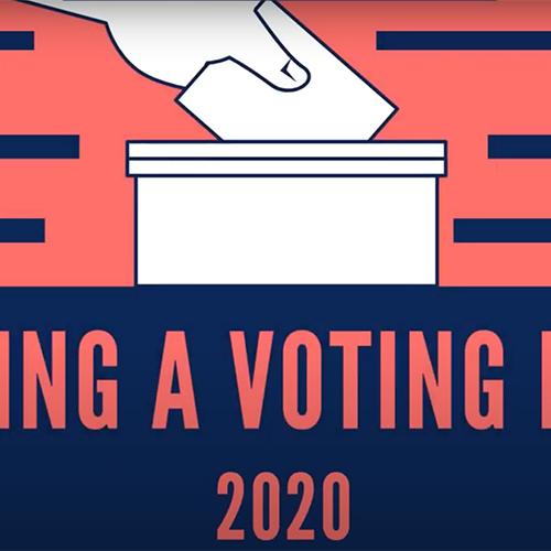 Have A Voting Plan - 2020. Graphic of a hand placing a ballot into a ballot box.