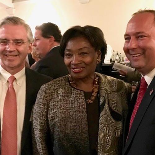 President of Iona University Seamus Carey, Ph.D., with Andrea Stewart-Cousins and Paul Sutera at the 2019 Power 100 announcements.