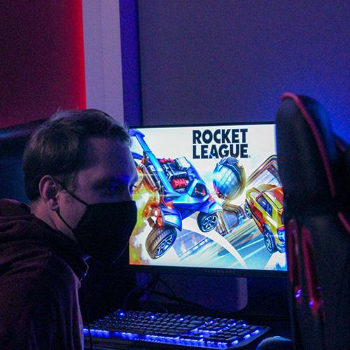 An esports student prepares to play Rocket League.