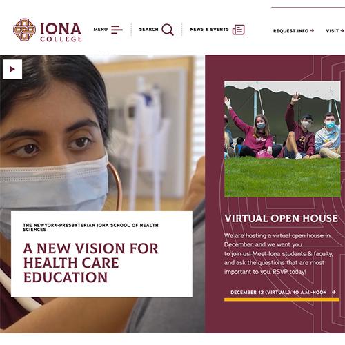 Screen shot of the Iona College website homepage.