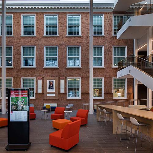 An artist's rendering of the atrium in the LaPenta School of Business.