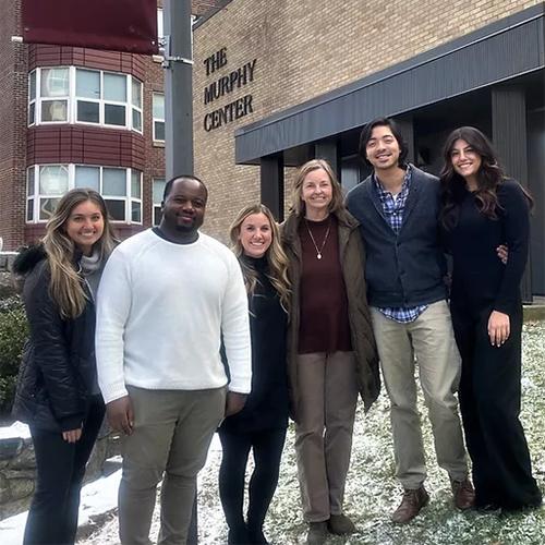 Students and professors in Iona’s graduate Occupational Therapy program. Left to right: Hailey Burke, Daniel O'Brien, Dr. Danielle Mahoney, Dr. Laurette Olson, Dean Kuldraree, and Gianna Vento.