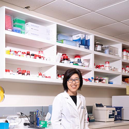 Dr. Sunghee Lee in her lab on the New Rochelle campus of Iona.