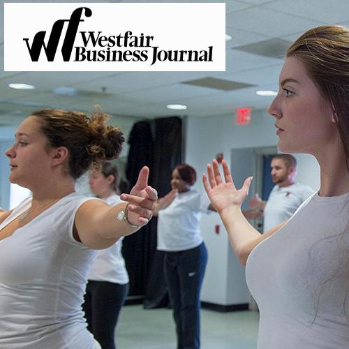 A health and wellness class with the Westfair Business Journal logo.