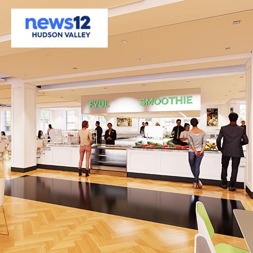 Artist rendering of dining all with News12 logo.