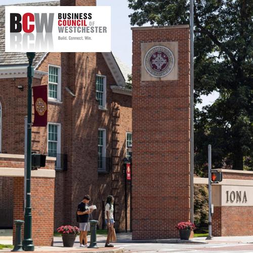 The North Ave. entrance to Iona with the BCW logo.