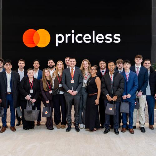 Mastercard site visit, group photo of faculty and students.