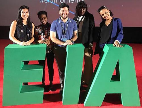 Five Iona University students at the 2018 European Innovation Academy (EIA).