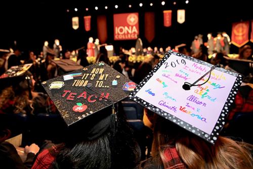 Graduates with their caps at the 2019 Commencement ceremony.