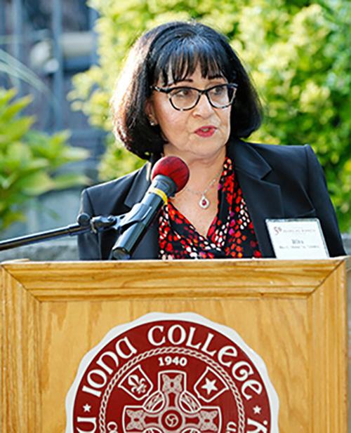 Rita Mabli delivers a speech at the 50 Years of Women kickoff celebration.