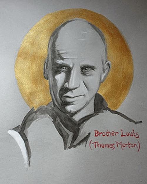 Grey Painting of Thomas Merton.