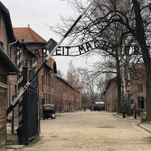 The gates of the concentration camp in Auschwitz, Poland.