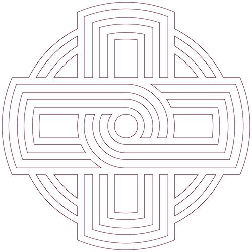 Iona Celtic knot logo line art in maroon. 