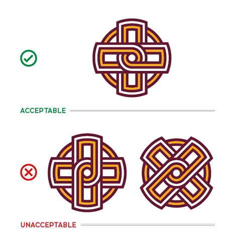 Examples of the Iona Celtic knot icon in correct and incorrect orientations.