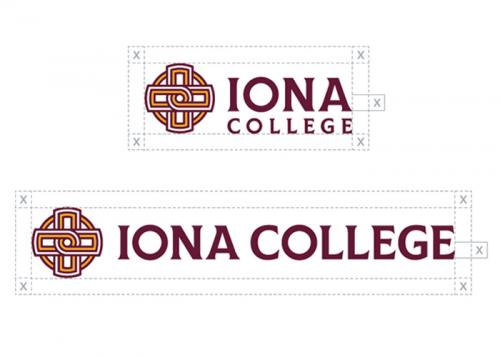 Two exaples of the Iona College logo with margins of blank space around them.
