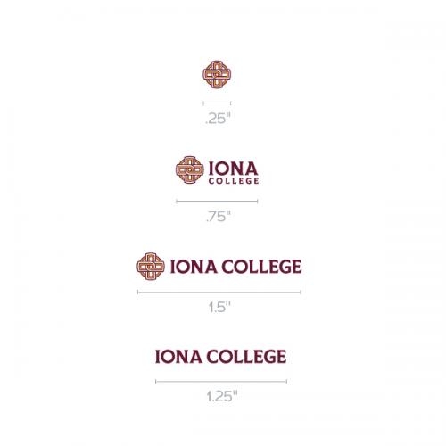 Samples of the Iona College logos in different sizes.