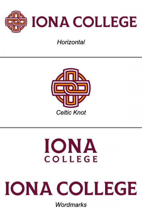 Examples of different versions of the Iona College logo.