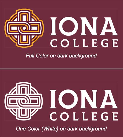 The full color and single color logos on a maroon background.