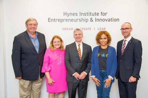 From left: James P. Hynes; Anne Marie Hynes; Iona University President Seamus Carey; Lisbeth Baez; and Christoph Winkler