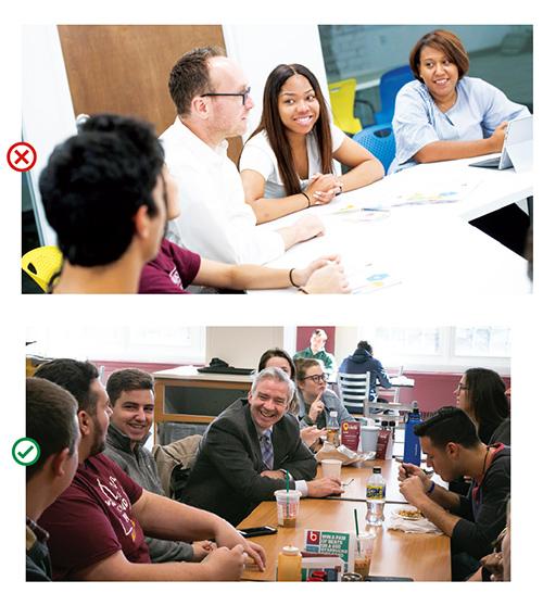 One image shows an overly posed shot and the other shows a naturally posed shot.