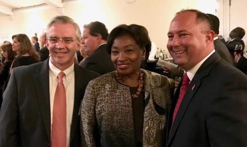 President of Iona University Seamus Carey, Ph.D., with Andrea Stewart-Cousins and Paul Sutera at the 2019 Power 100 announcements.