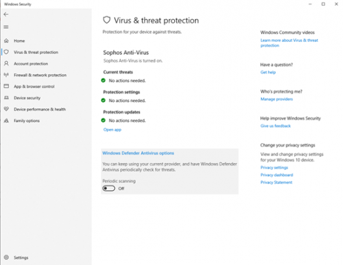 Windows Defender periodic scanning toggle