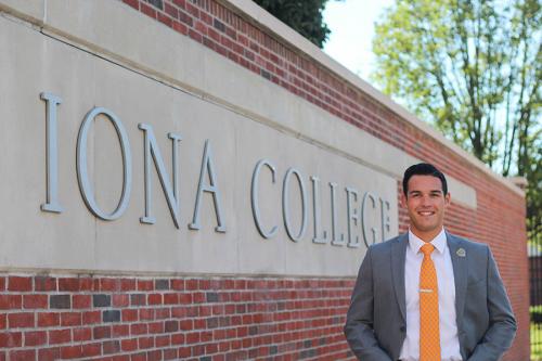 Eddie Maffia in front of Iona College