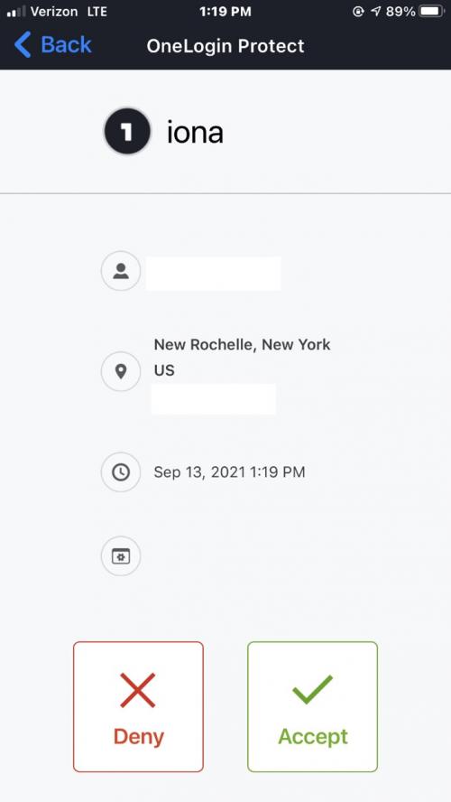 OneLogin - Protect app Accept